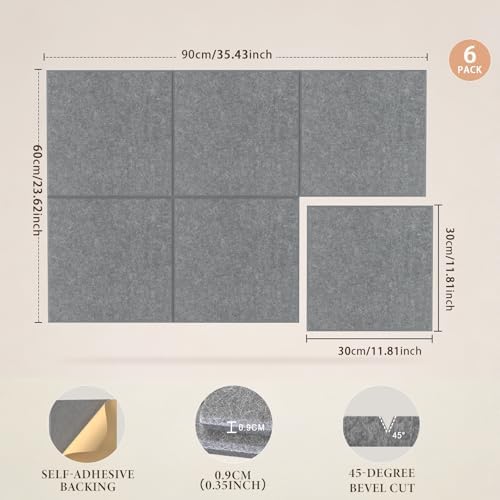 JBER Cork Board Alternative, 6 Pack 36" x 24" Felt Board, Light Gray