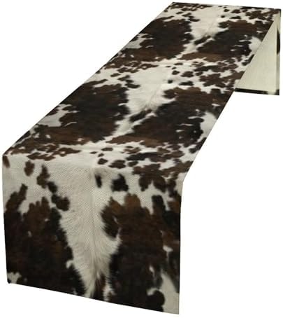 Cow Print Table Runner, Brown Cowhide Print Western Style Table Runner Country Farmhouse Cottage Cow Patten Table Decoration for Home Kitchen Dining, 13x70 Inch