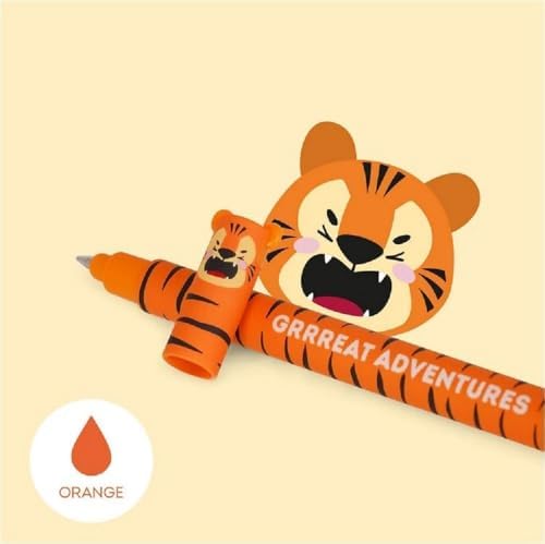 LEGAMI - Set of 7 Erasable Gel Pens + 2-in-1 Pencil Case Pen Pot - with Thermosensitive Erase Ink, Ink colours & barrel designs, 0.7mm Tip, Set 2 (Penguin)