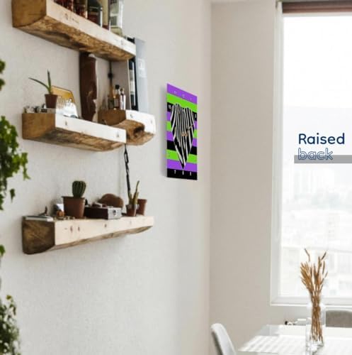 3dRose Wall Clock Silent - 10 inch - Punk Rockabilly Zebra Heart Purple Green Black Print - Designs Prints and Patterns