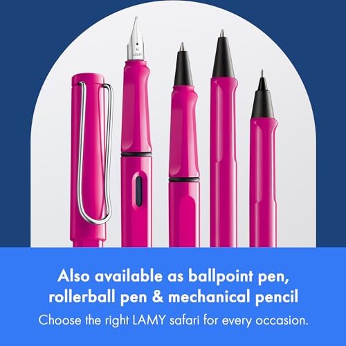 LAMY safari pink - Fountain Pen with ergonomic grip & polished steel nib in size M - ideal for any Writing & Calligraphy - including LAMY T 10 blue cartridge - Right-Handed