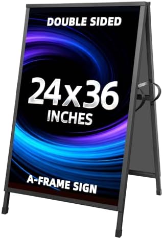 Heavy Duty Slide-in Folding Sandwich Board A-Frame Sidewalk Sign 24x36 Inch Black Coated Steel Metal Double-Sided Pavement Sign (Frame only)