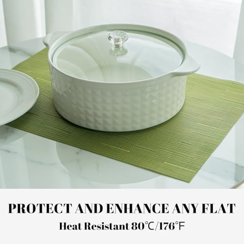 Placemats Set of 12 Vinyl/Plastic Woven Place Mats for Kitchen Table Indoor/Outdoor Washable Placemat Wipeable Dining Table Mats (Oliver Green,12)
