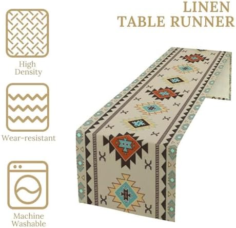 Aztec Southwest Table Runner,Ethnic Style Design Geometric Table Runners Dresser Scarves Table Setting Decor for Garden Farmhouse Wedding Party Holiday Dinner Home 13x60 Inch