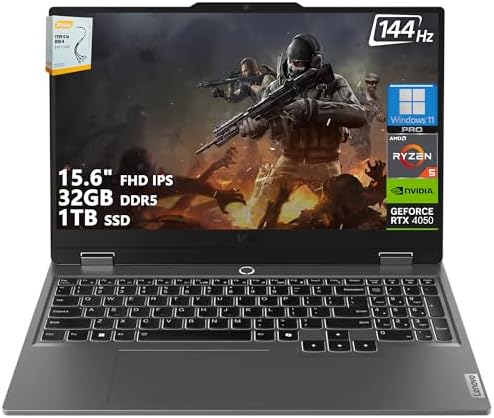 Lenovo LOQ Gaming Laptop | 15.6" FHD IPS 144Hz (100% sRGB G-SYNC) | AMD Ryzen 5 7235HS | 32GB DDR5 1TB SSD | NVIDIA GeForce RTX 4050 6GB | Backlit Wi-Fi 6 Privacy Camera Win11 Pro w/DLCA Accessory