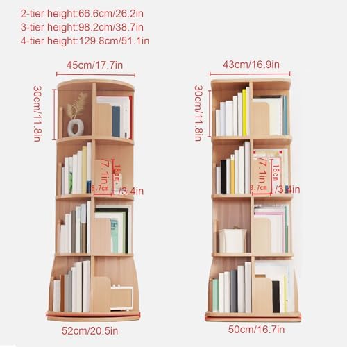 GAMAK Rotating Bookshelf Tower for Kids 360 Display 2-4 Tier Floor Standing Bookcase Revolving Bookcase Tower Small Corner Bookshelf for Small Space (Color : White, Size : Square_Three)