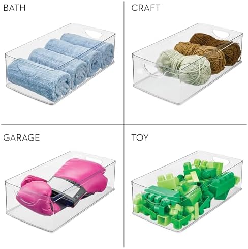 iDesign Stackable Clear Plastic Extra Long Storage Bin, 4-Pack
