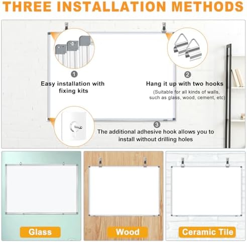 H-Qprobd Magnetic Whiteboard 24" x 18" Dry Erase White Board for Wall, Hanging Mounted Whiteboard with Aluminum Marker Tray