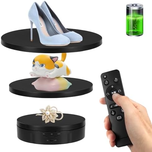 Remote Motorized Rotating Display Stand, Electric Rotating Platform with 5.74/7.08/8.66in Replacement Covers, 3 in 1 Turntable with Rechargeable Battery for Live Streaming Video Shoot Photography