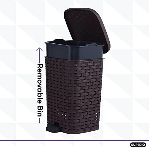 Superio Mini Trash Can with Foot Pedal Small Outdoor Garbage Can with Lid, 1.5 Gallon Plastic Waste Basket for Bathroom, Bedroom, Kitchen, Office, Patio (Wicker Brown 6 QT.), 8 Pack