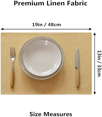 Demetex Yellow Placemats Set of 4 Fabric Table Place Mats for Dinner Heat Resistant Cloth Placemat for Kitchen Dining Tables, Yellow