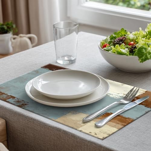 Batmerry Grey and Beige Art Painting Linen Placemats Set of 8, Brushstrokes Abstract Brush Painting Washable Table Mats for Kitchen Table Thickened Heat Insulation Dining Set Indoor Outdoor 12X18 in