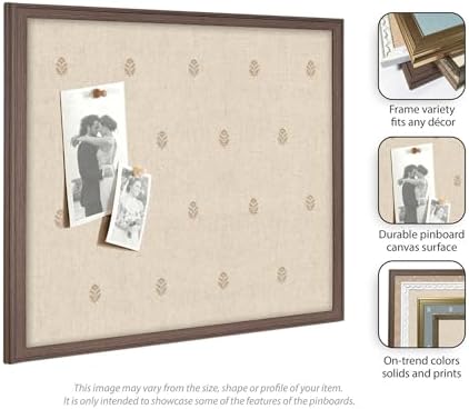 Kate and Laurel Framed Fabric Pinboard 18 x 42, Beige Botanical Block Print Printed Linen Classic Bulletin Board for Use as a Vision Board or Wall Organization, Florence Light Brown Frame