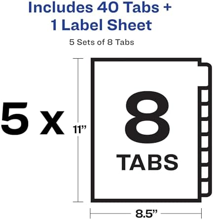 Avery Index Maker Clear Label Dividers, 8-Tab, White, 5 Sets