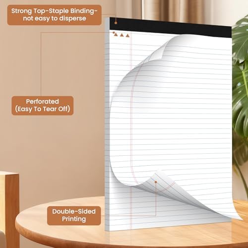 2pcs Legal Pads 8.5 x 11, Perforated White Notepad 8.5x11, 50Sheets/Pad