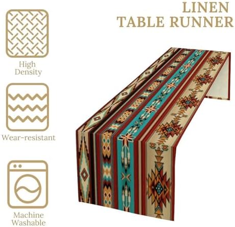 Aztec Southwest Table Runner, Ethnic Style Design Geometric Triditional Kitchen Table Runners Table Setting Decor for Garden Farmhouse Wedding Party Holiday Dinner Home, 13x120 Inch