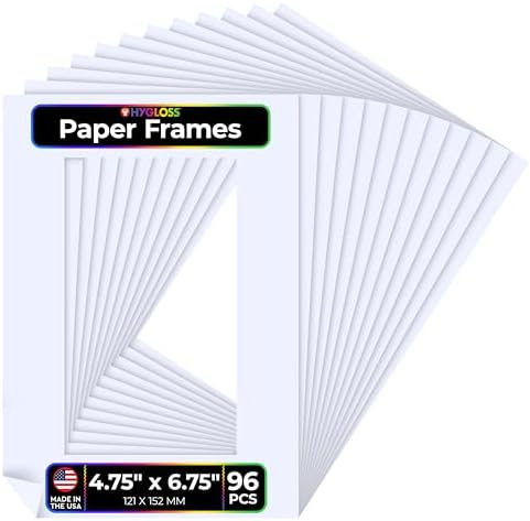 Hygloss 96 Pack Paper Picture Frames, White cardstock Photo Frame 4.75x6.75-Inch, Papers Frames to Decorate for Wedding Birthday DIY Classroom Crafts and Decorations