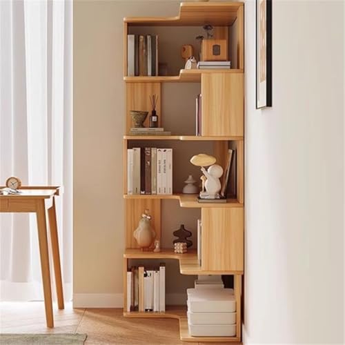 Vertical Lumber Wall Corner with 6 Shelves/5 Shelves & Closed Back Bookshelf Rack Floor Student Corner Cabinet Wall Multi-Layer Storage Cabinet Bookcase Light Walnut 24" L x 35" W x 63" H