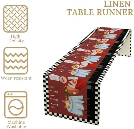 Chef Table Runner,Farmhouse Burlap Table Runners for Party Wedding, Chef Decorations for The Kitchen, Chef Kitchen Decor 13x60in