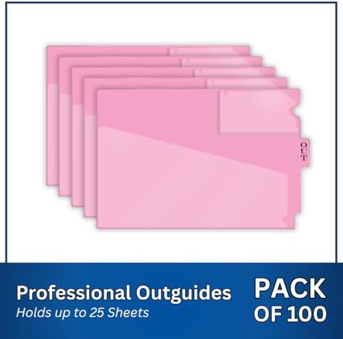 Doctor Stuff - Center Tab Vinyl Out Guides, Diagonal Cut Front Pocket, Top Charge Out Slip Pocket, Plastic File Folder, Letter Size 9" x 13-1/4", Pink, 100/Box