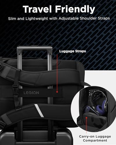 Lenovo Legion Gaming Laptop Backpack GB800, 21L Capacity, Fits 17-inch Laptops, Water Resistant, Three Main Compartments & 19 Specialiized Pockets, Light Grey