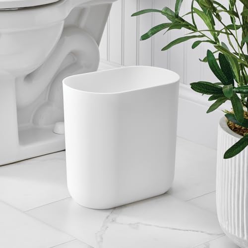 iDesign Small Slim Plastic Bathroom Trash Can, 2-Pack, White