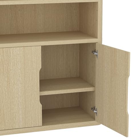 Manhattan Comfort Rivington 79 in Tall Modern Bookshelf with Soft Close Doors, Four Open Shelves and Two Adjustable Shelves, Bookcase Storage Cabinet for Living Room or Office, Set of 3 in Natural Oak