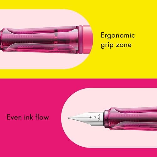 LAMY safari neonpink - Fountain Pen with ergonomic grip & polished steel nib in size F - ideal for any Writing & Calligraphy - including LAMY T 10 blue cartridge - Right-Handed