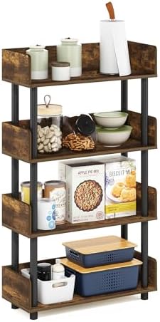 Furinno Turn-N-Tube 4-Tier Rustic Brown Storage Shelves with Side Panels, Book Shelf, Display Shelf, for Organization and Storage, Living Room, Home Office, Amber Oak