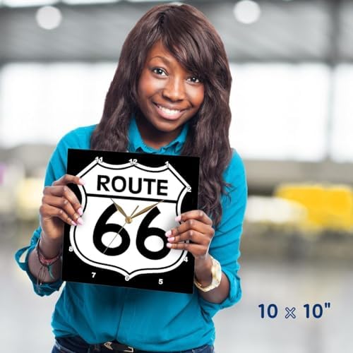 3dRose DPP_110012_3 Route 66, Black and White-Wall Clock, 15 by 15-Inch