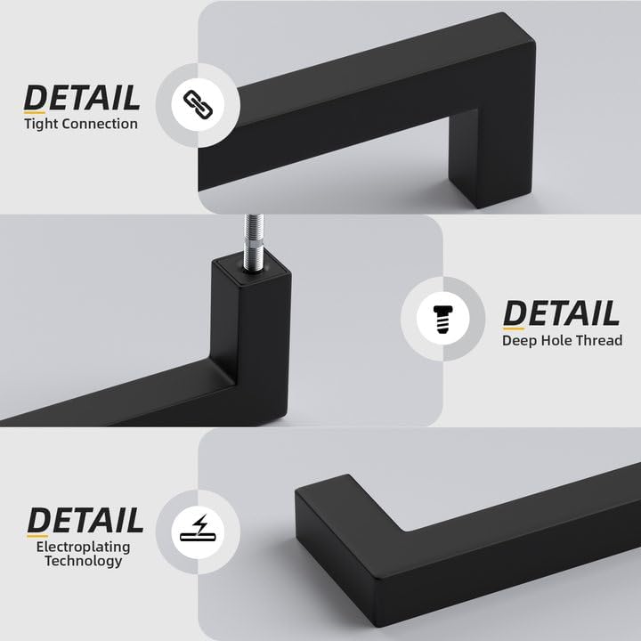 goldenwarm 150 Pack 5 Inch Black Cabinet Handles - Matte Black Drawer Pulls Stainless Steel - 128mm Cabinet Hardware Square Bar Modern Cabinet Pulls for Kitchen Bathroom Cupboard