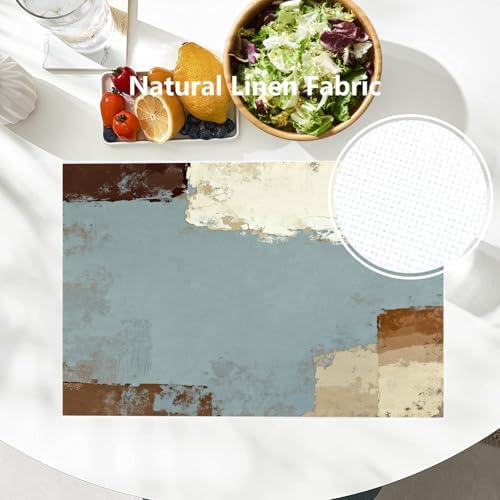 Batmerry Grey and Beige Art Painting Linen Placemats Set of 8, Brushstrokes Abstract Brush Painting Washable Table Mats for Kitchen Table Thickened Heat Insulation Dining Set Indoor Outdoor 12X18 in