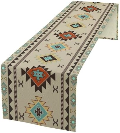 Aztec Southwest Table Runner,Ethnic Style Design Geometric Table Runners Dresser Scarves Table Setting Decor for Garden Farmhouse Wedding Party Holiday Dinner Home 13x60 Inch