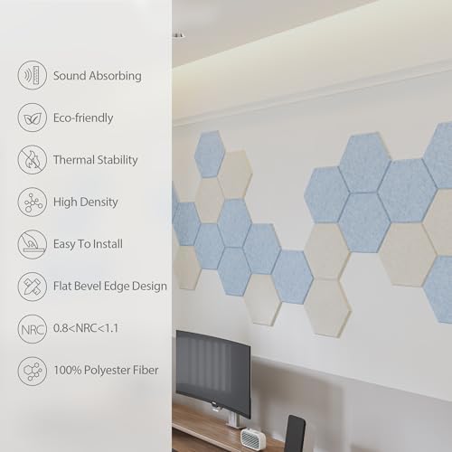 12 Pack Hexagon Acoustic Panels Self Adhesive Sound Proof Foam(Beige)