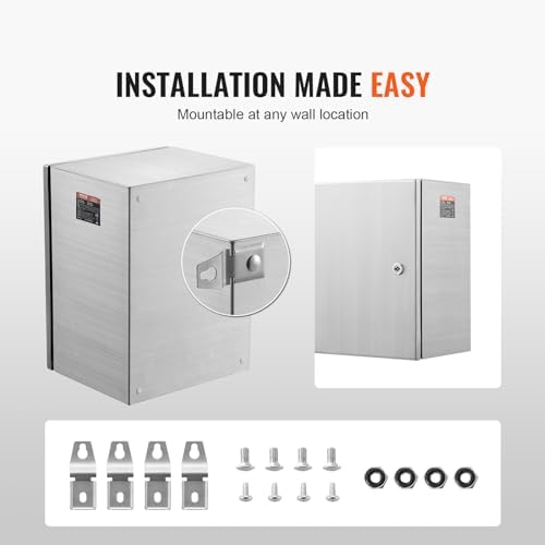 Steel Electrical Box, 20"x 16"x 8", 304 Stainless Steel Electrical Enclosure Box, Wall-Mounted Outdoor Electrical Electronic Equipment Enclosure with Mounting Plate Hinges Lock, IP66 Waterproof