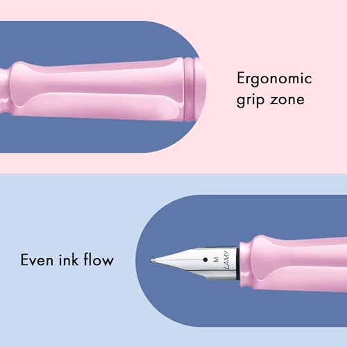 LAMY safari lightrose - Fountain Pen with ergonomic grip & polished Left-Handed steel nib (LH) in size M - ideal for any Writing & Calligraphy - including LAMY T 10 blue cartridge