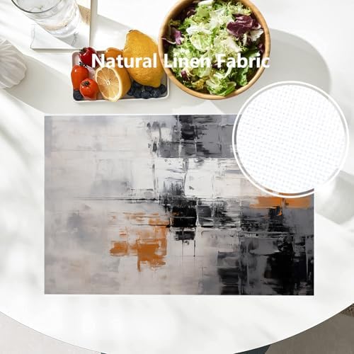 Batmerry Abstract Art with Blocks Color Linen Placemats Set of 4, Colorful Geometric Washable Table Mats for Kitchen Table Thickened Heat Insulation Dining Set Indoor Outdoor 12X18 in
