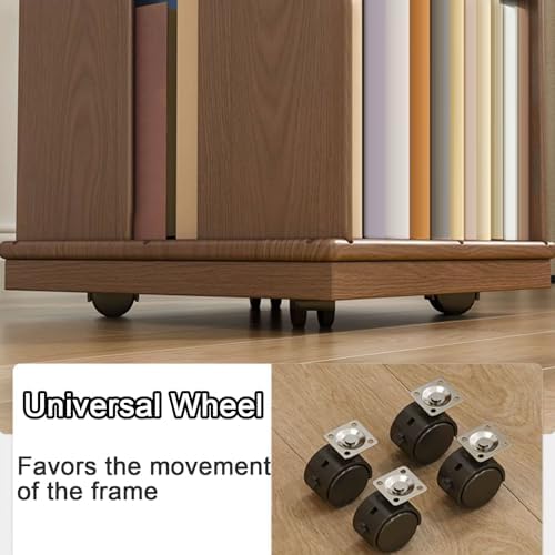 GAMAK Rotating Bookshelf Kids 360 Display 3-4 Tier Revolving Bookcase with Brake Wheels Floor Standing Bookcase Narrow Bookshelf for Small Spaces Natural Wood (Color : Walnut, Size : Moving_Three)