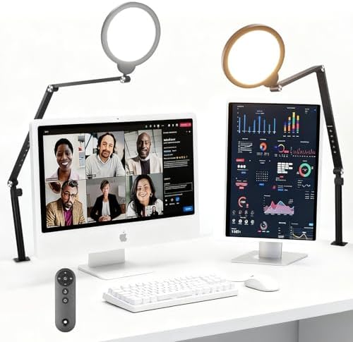 NEEWER Basics 18W 7" Ring Light with Desk Stand/C Clamp, 2 Pack 3000K-6500K Dimmable Full Screen LED Circle Lighting for Video Conference Streaming Phone Selfie Recording Laptop Computer Zoom, R18