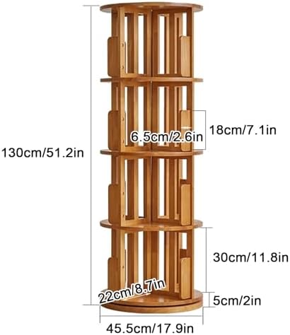GAMAK Rotating Bookshelf Tower for Kids 360 Display 4 Tier Floor Standing Bookcase Tall Skinny Wood Bookcase Spinning Bookshelf for Bedroom Living Room Study Room (Color : Wood)