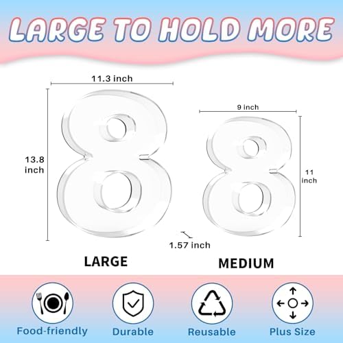 13.8" Extra Large Acrylic Number Charcuterie Board Box, Reusable Fillable Number Cake Candy Dish Display Serving Tray for Birthday Anniversary Party Decoration (8)