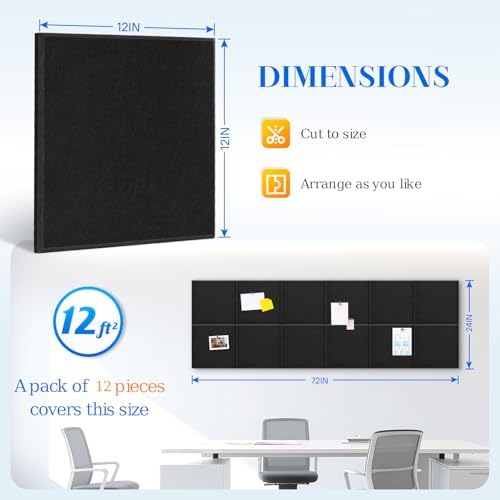 DOLLAR BOSS Felt Cork Board Tiles 48" x 36" Bulletin Board, 12 Pcs Black