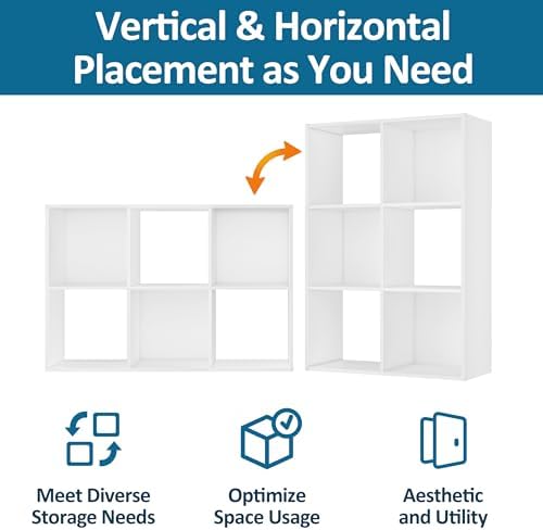 PrimeZone 6 Cube Storage Organizer, Stackable Wood Cubby Bookshelf, White