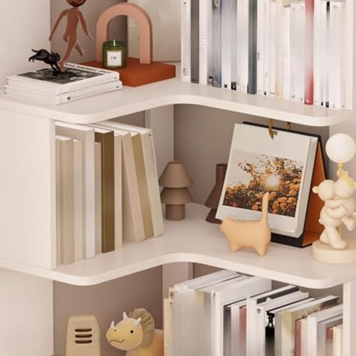 Vertical L-Shape Storage with Open Back 5 Shelves Corner Bookshelf Wood Floor Rack Student Integrated Wall Bookcase Corner Cabinet Multi-Layer Storage Cabinet White 24" L x 24" W x 63" H