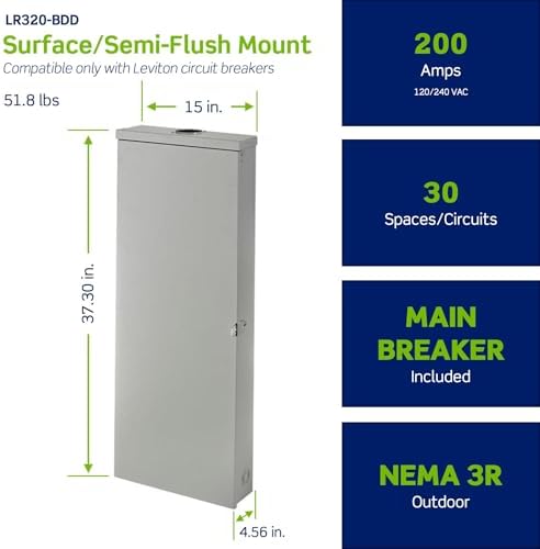 Leviton 30 Space Outdoor Load Center with 200A Main Circuit Breaker, LR320-BDD