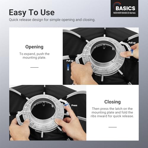 NEEWER BASICS Parabolic Softbox, 47.2" Bowens Mount Soft Box, Light Diffusers/Grid/Bag, Compatible with Aputure 150c Compatible with Godox SL60w NEEWER FS300C FS230C FS150B HB80C CB200C Q6 Q300, NS66P