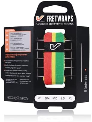 Gruv Gear Fret Wrap & Guitar Mute, Fretwrap for Acoustic, Electric & Bass | String Dampener Recording, Tapping & Practice Accessory (1 Pack, Medium Red/Yellow/Green, Fits 5 String Bass, 7 String