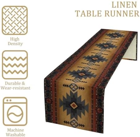 Aztec Table Runner, Southwestern Ethnic Geometric Triditional Table Runner Table Setting Decor for Kitchen Garden Farmhouse Party Holiday Dinner Home, 13x36 Inch