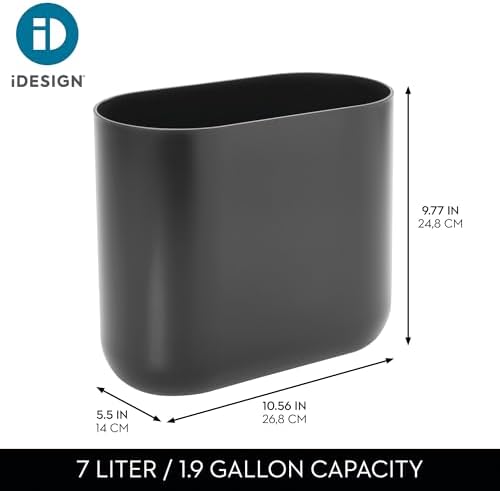 iDesign Small Slim Plastic Bathroom Trash Can, Gray