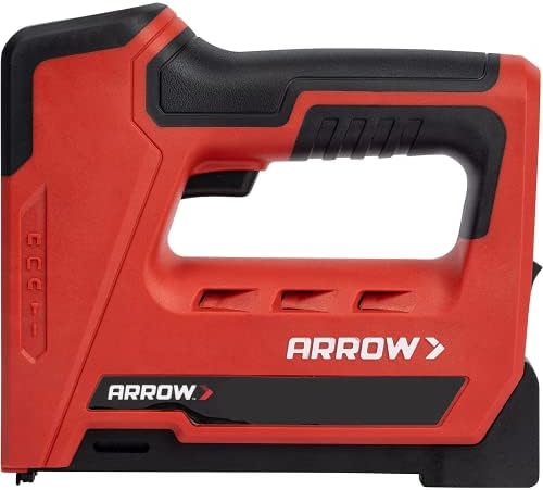 Arrow ET501C Cordless 5-In-1 Professional Staple and Nail Gun, Battery Powered Wire Stapler and Brad Nailer for Upholstery, Framing, Roofing, Crafts, Fencing, Cable, Black/Red